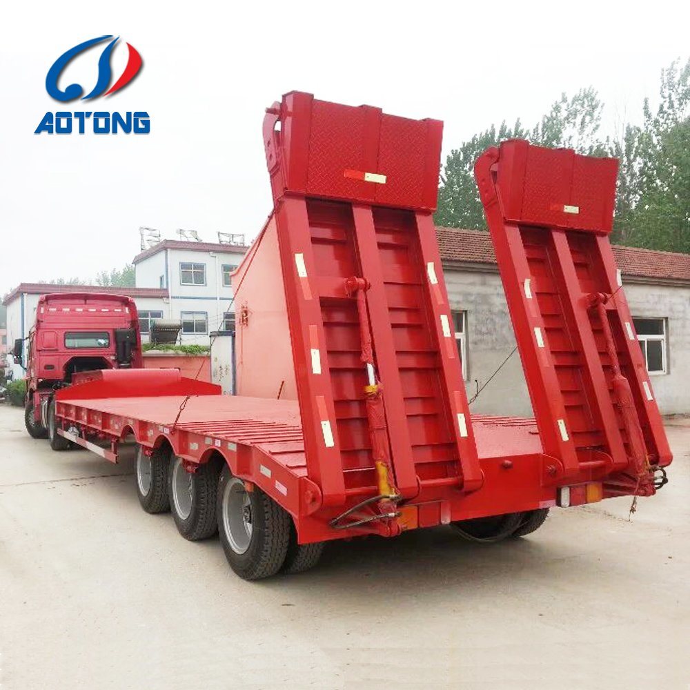50 Ton Capacity Low Boy Truck Semi Trailer with Hydraulic Ramp and Main Beam Q345B