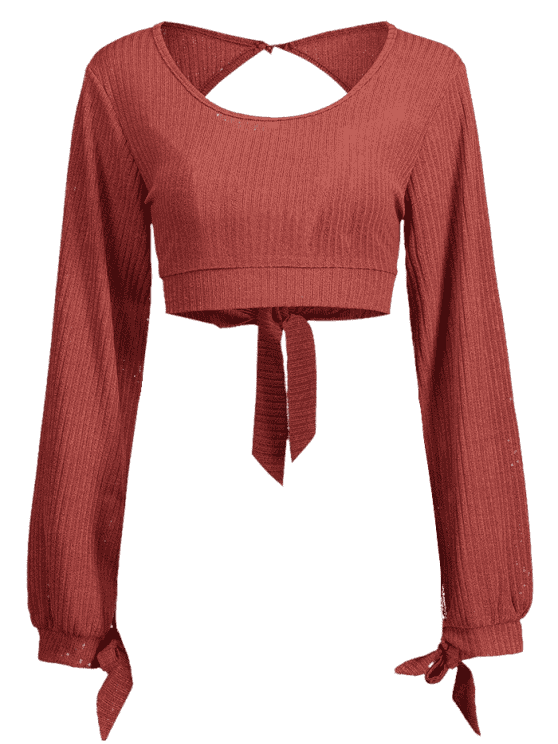 Open Back Knotted Cut Out Long Sleeve Knit Top Women