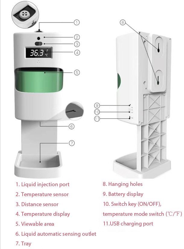 0.2C Accuracy 2*AA Battery Infrared Hand Sanitiser Dispenser