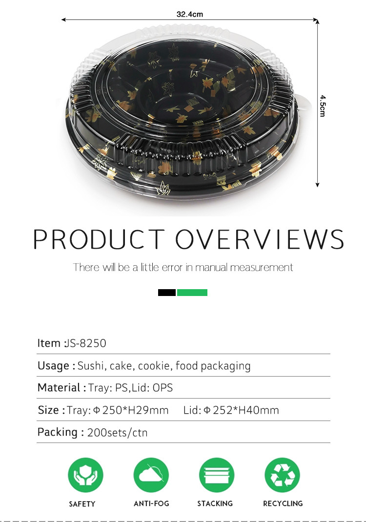 Round Food Grade Plastic 5 Divided Sushi Packing Box