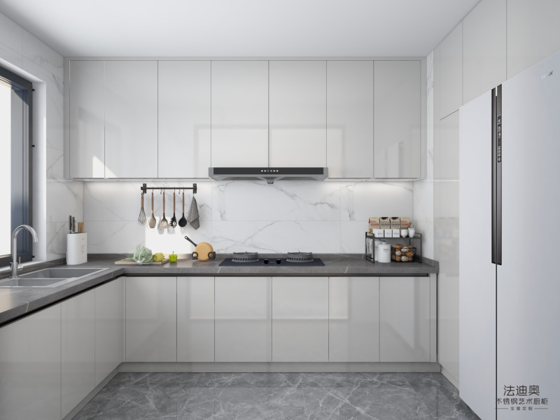 Durable Stainless Steel Construction Modern Kitchen Cabinet With Sleek White Doors