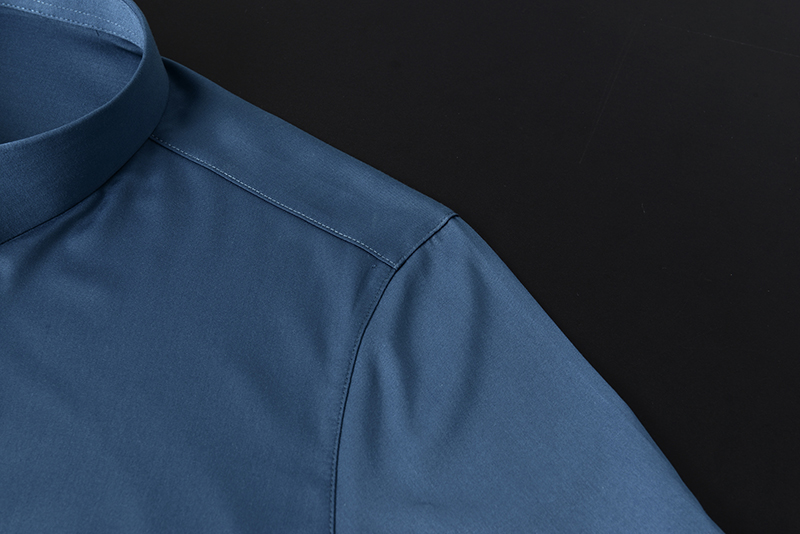 Stand Collar Mens Plain Shirts for Adult Leisure in Polyester Viscose Acrylic Classic