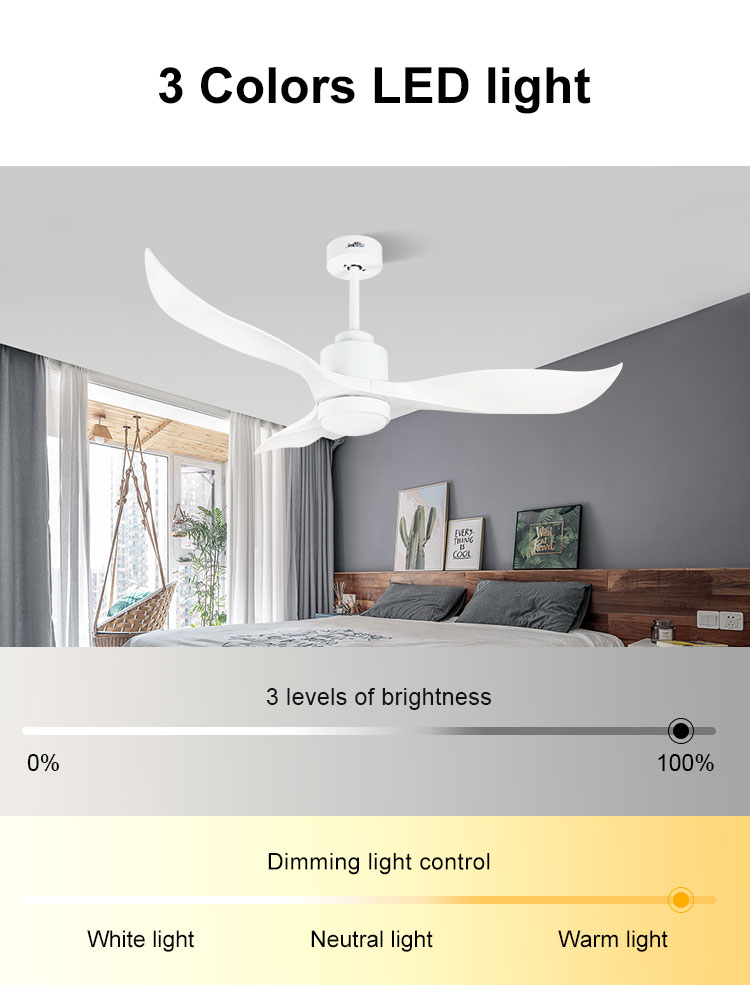 52 Inch Consumption ABS 3 Blade DC Motor Fancy Ceiling Fan Light for Home Hotel and Office