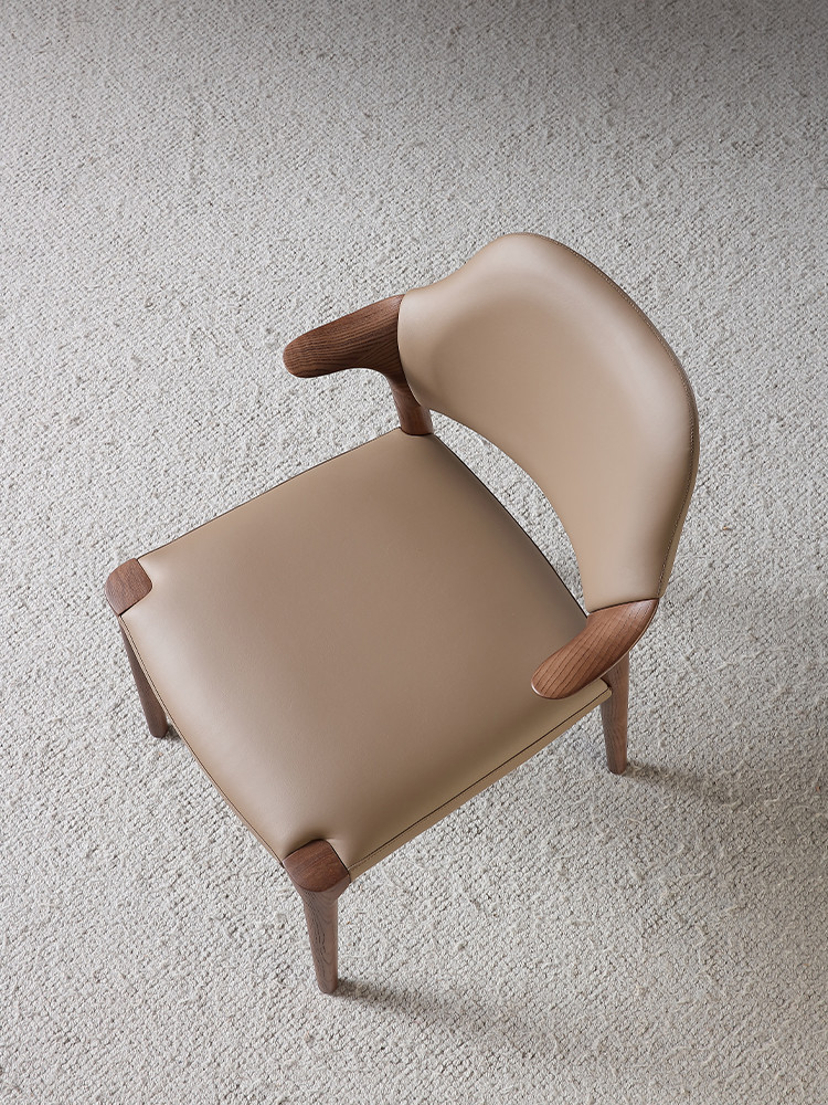 Restaurant Solid Wood Dining Chair Creative Soft Backrests Cow Corner Shape Armrests