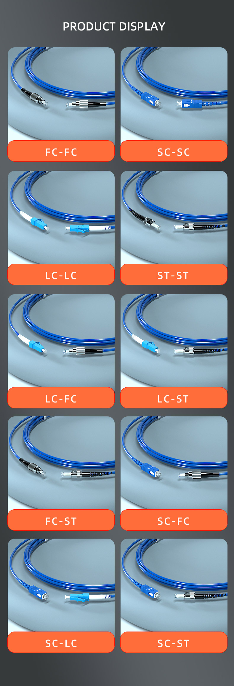 Single Mode ST/UPC-SC/UPC 3.0mm 1Core Fiber Optic Patch Cord for High Durability FTTH