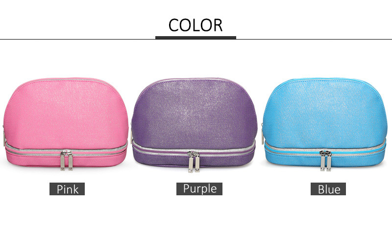 Double Layers Waterproof Travel Women PU Makeup Bag