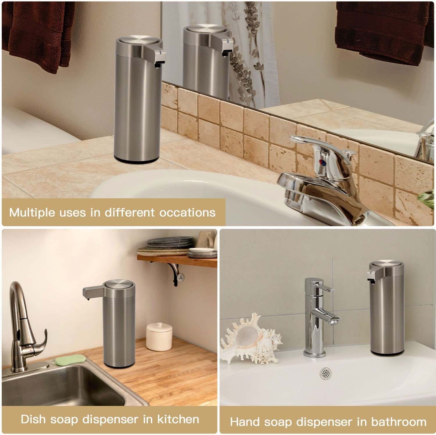 Stainless Steel Countertop 270ml Dish Soap Dispenser Touch Free For Kitchen