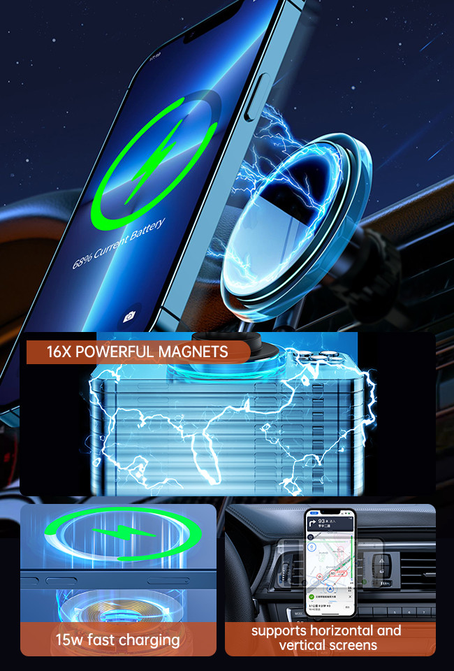 Crystal Ambient Light Magsafe Charger Car Mount Customized For Fast Charging