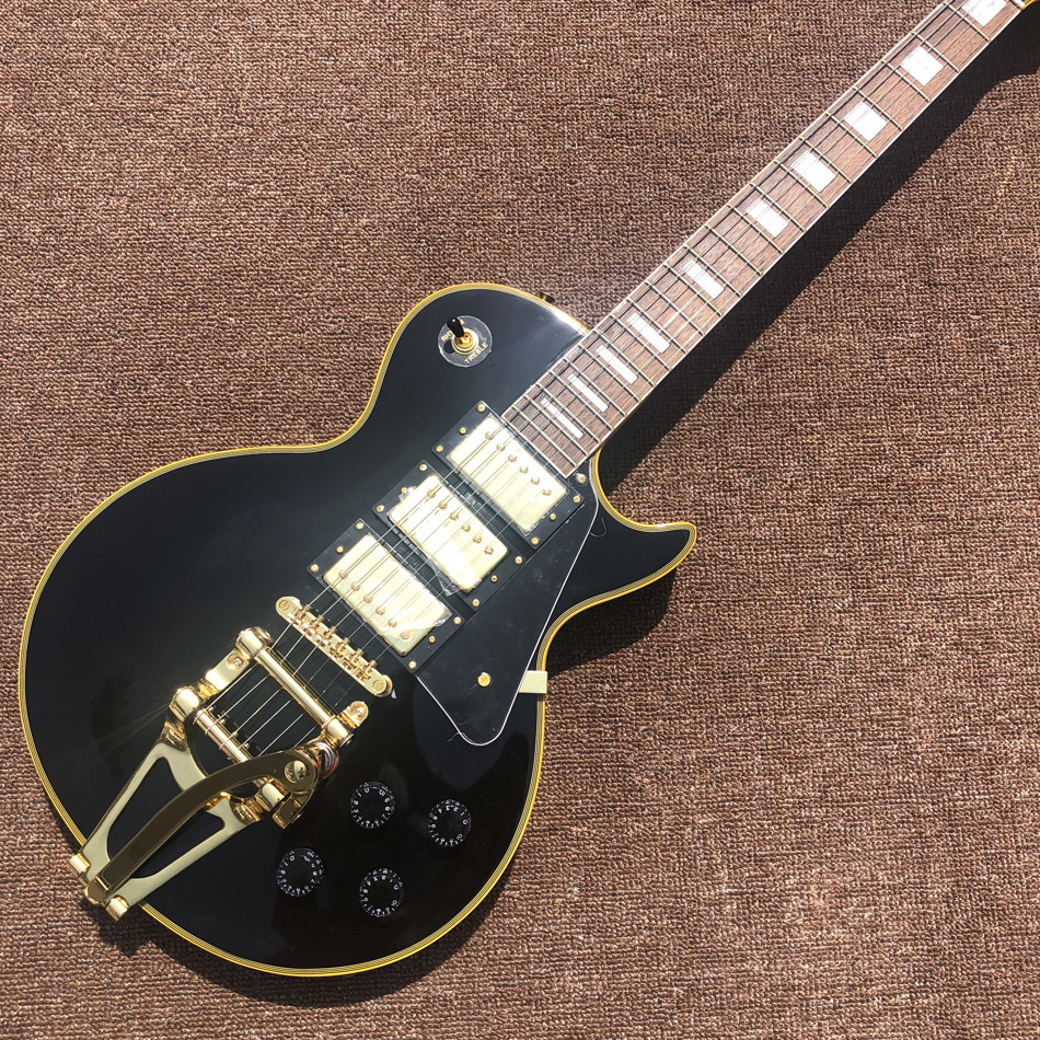 Custom Yellow Binding Gold Hardware Bigsby Tremolo LP Electric Guitar