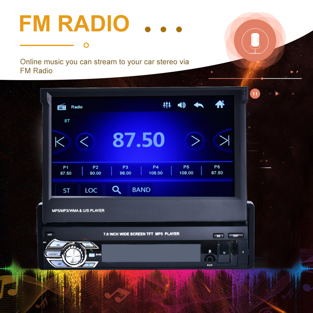 Universal Retractable Screen Radio 7 Color BackLight Single Din Retractable Screen