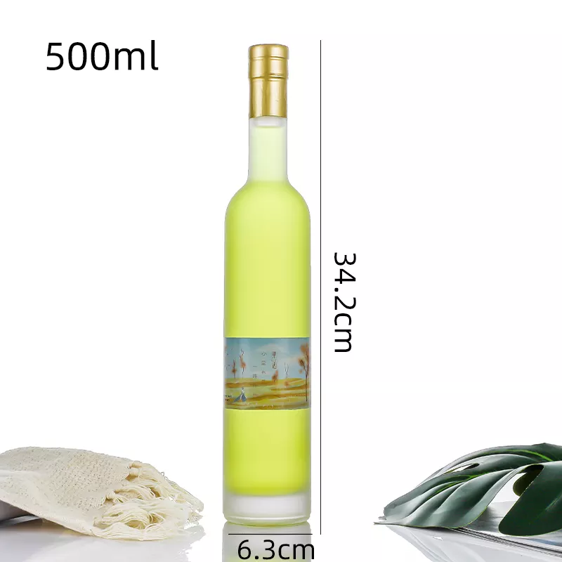 375ml 500ml Round Glass Wine Juice Whisky Bottle with Transparent Collar Material