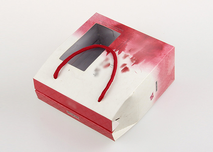 Chinese Tea / Green Tea Recycled Paper Gift Boxes PVC Window Box with Handle Rope