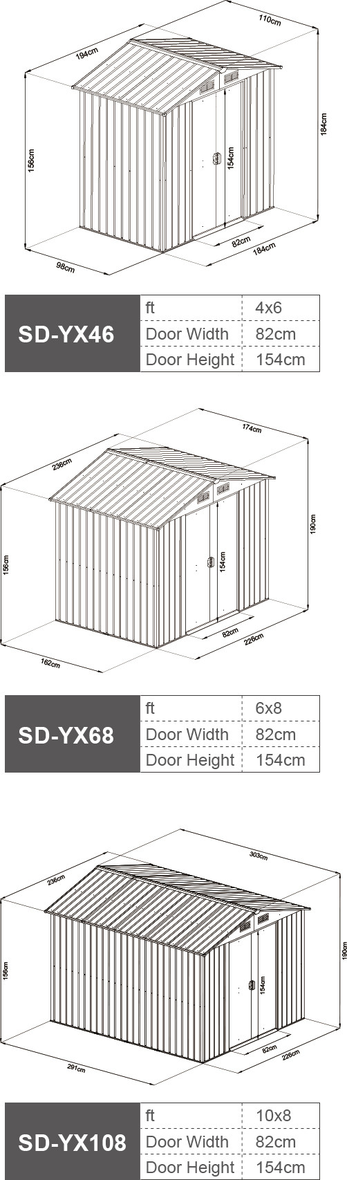 Mail Package Outdoor Metal Storage Shed 4x6ft 4x8Ft 0.6mm Thickness Galvanized Frame