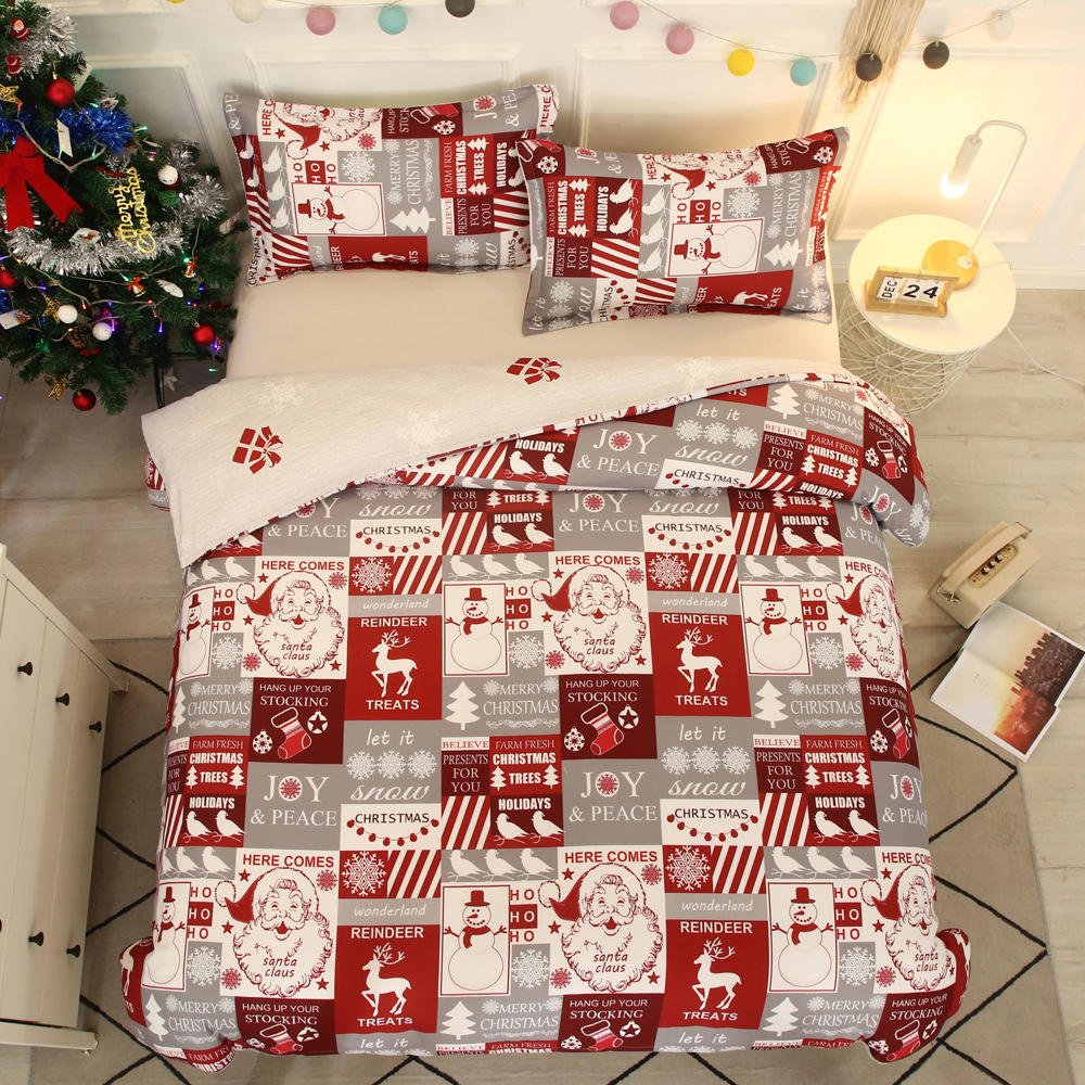 Custom Fabric Density Winter Festive Bedding Comforter Sets for Home Christmas 4pc Set