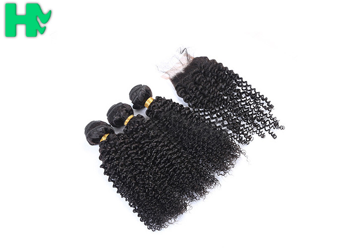 Peruvian Human Hair Kinky Curly Frontal Lace Closure With Bundles Double Weft