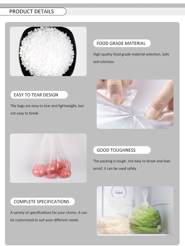 Clear Food Packing Flat Poly Bags On Rolls Bio Degradable HDPE Material And Thickness 5-100 Mic