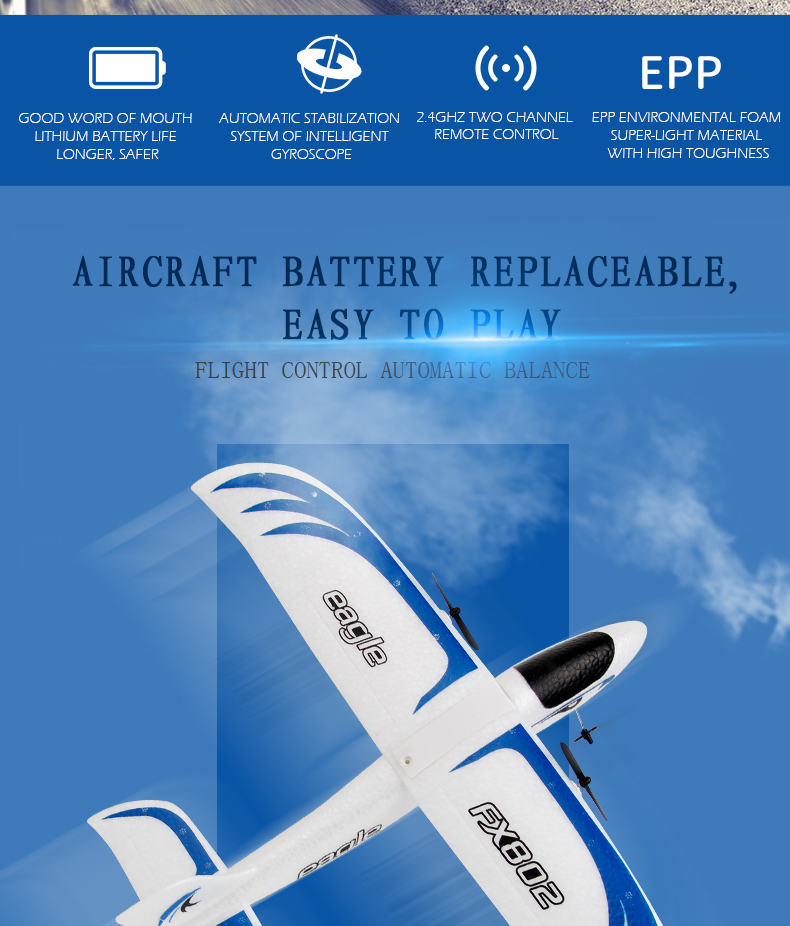 Super Glider Fx802 2.4g 2ch Epp Foam Remote Controlled Glider Model Ready-to-Go for Intermediate Operator Skill Level