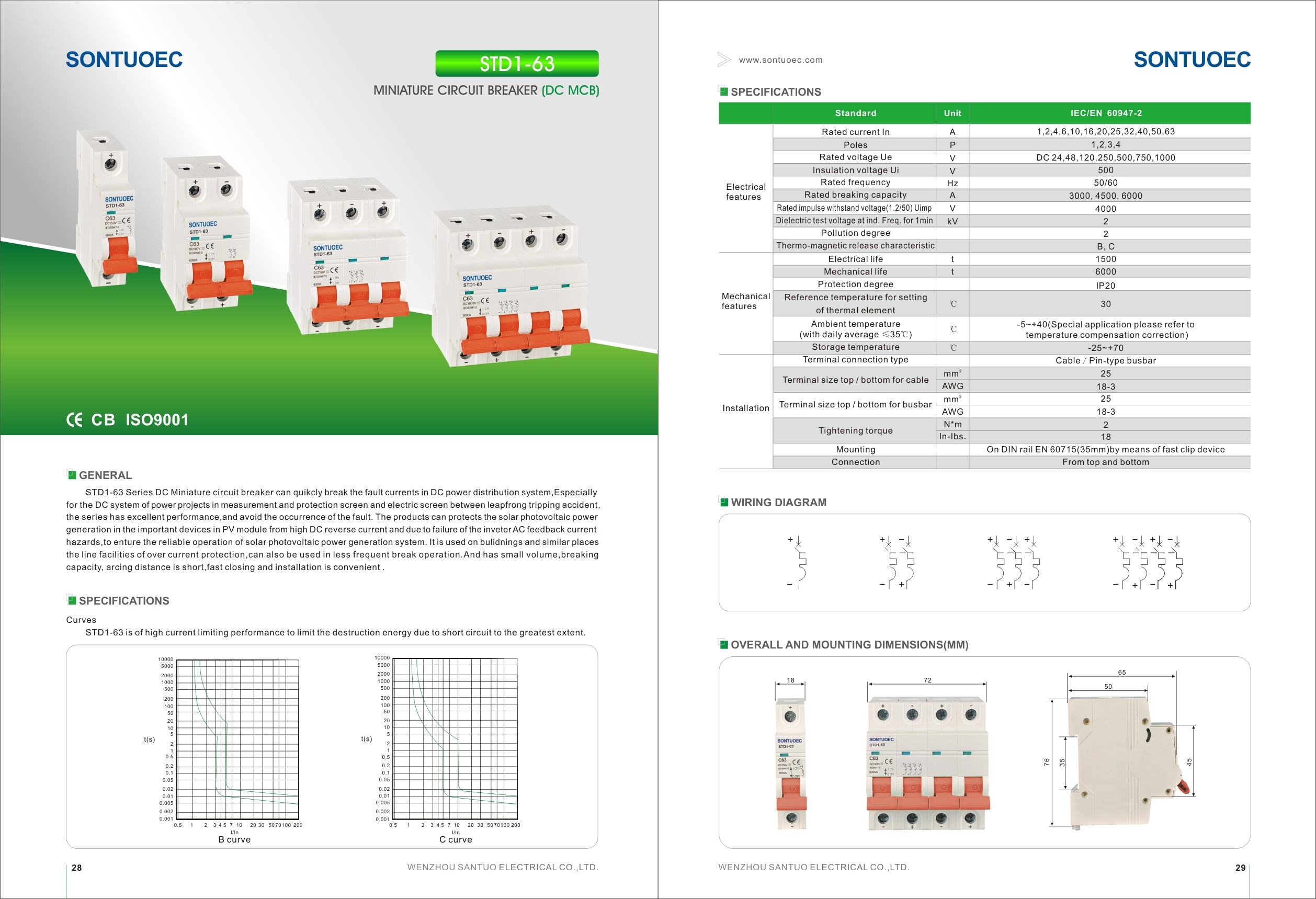 Din Rail 63a 24v Sontuoec Solor Dc Mcb Circuit Breaker