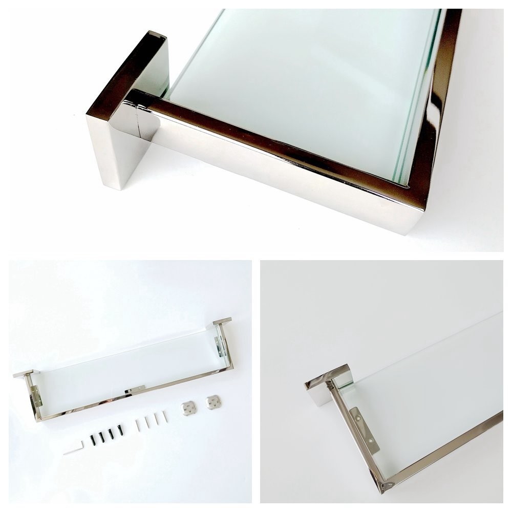 Wall Mount SUS304 Stainless Steel Bathroom Stand Satin Tempered Glass Shelf