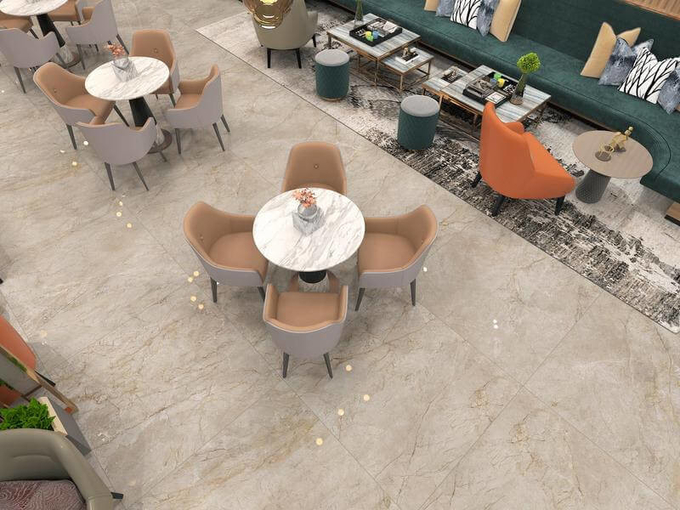 Elegant 1200x1200mm Inside Floor W.A 0.5% Glazed Polished Porcelain Tile Light Yellow For Living Room And House