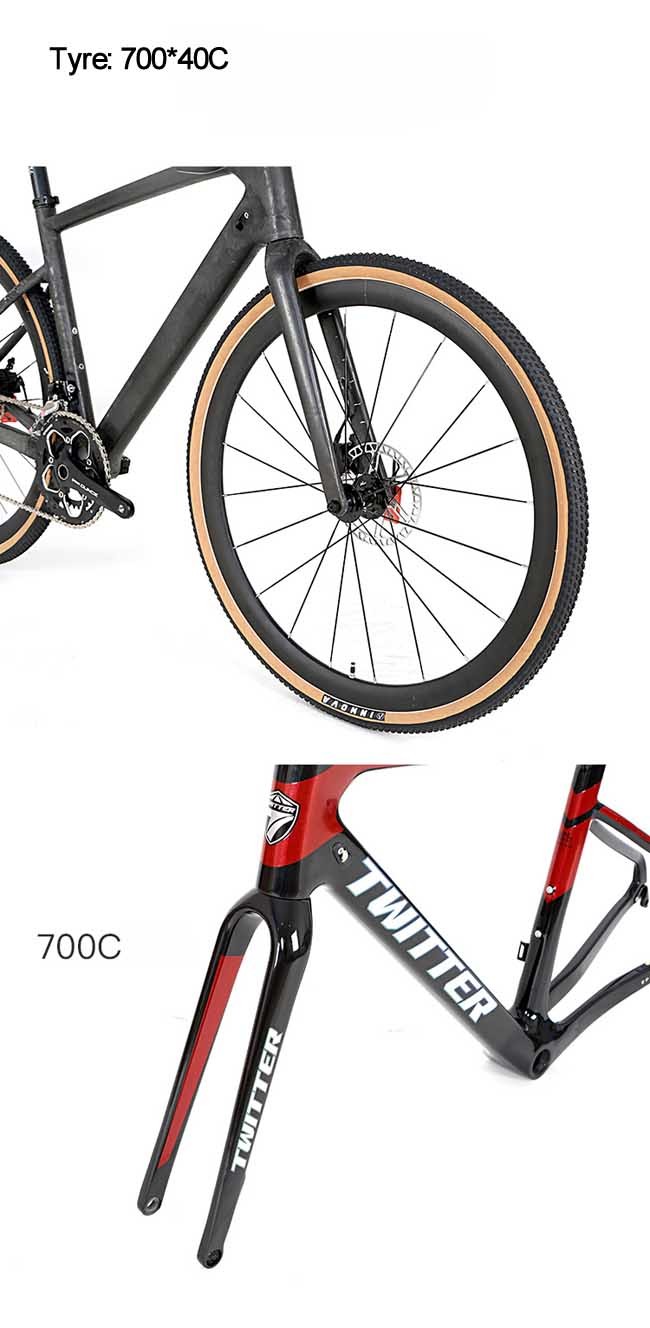 Lightweight Carbon Fiber Gravel Bike Frame 48cm Height 700C Tire