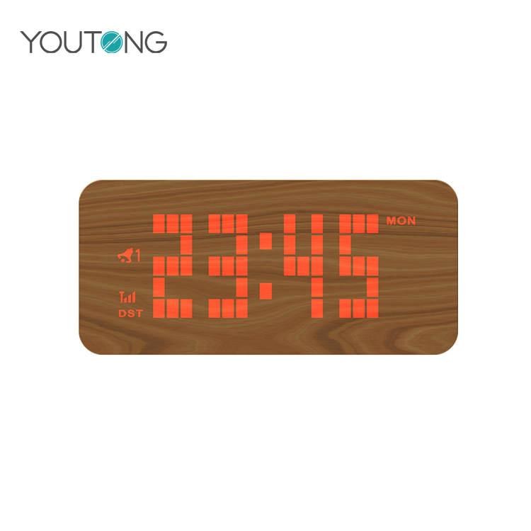 Dot Matrix Wooden Digital Alarm Clock LED Red Display Decorative Digital Clock
