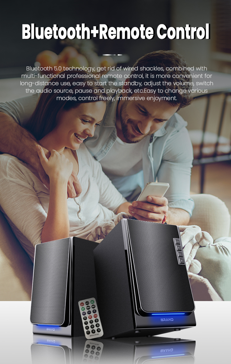 Desktop Speakers Wireless HiFi Wooden Black Bookshelf Speakers with Remote Control
