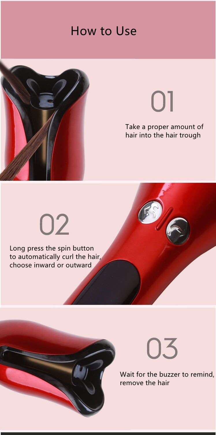 25W Ceramic Coated Auto Rotating Electric Hair Curler 30 Min