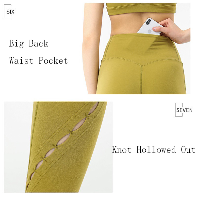 Hollow Out Knot Yoga Set Clothes Big Hidden Back Pocket Yoga Leggings Set