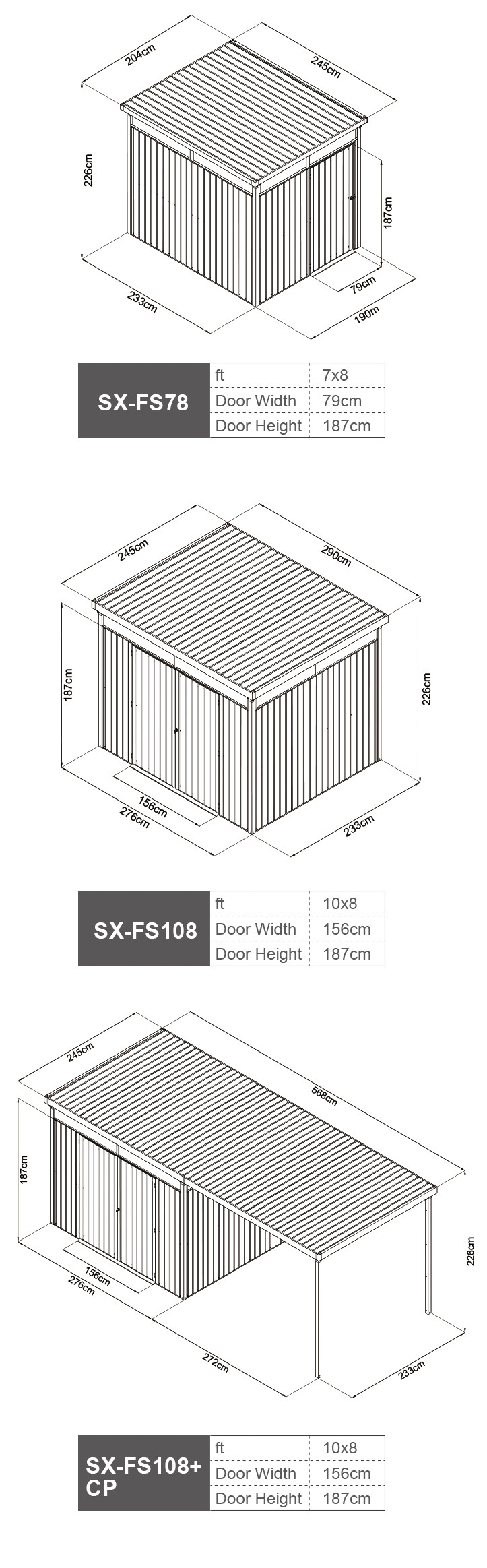 Luxary Pent Roof Metal Shed Galvanized Steel 7x8ft 16x8ft for Garden