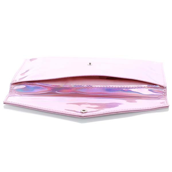 PU leather 24x13cm Portable Cosmetic Bag Button Type Metallic Pink