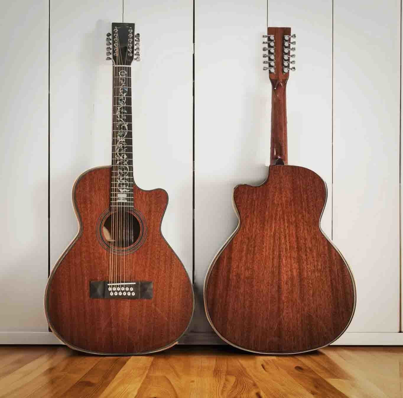 Custom Handcrafted OO Body Cutaway Acoustic Guitar with 12 Strings Double PRO Pickup