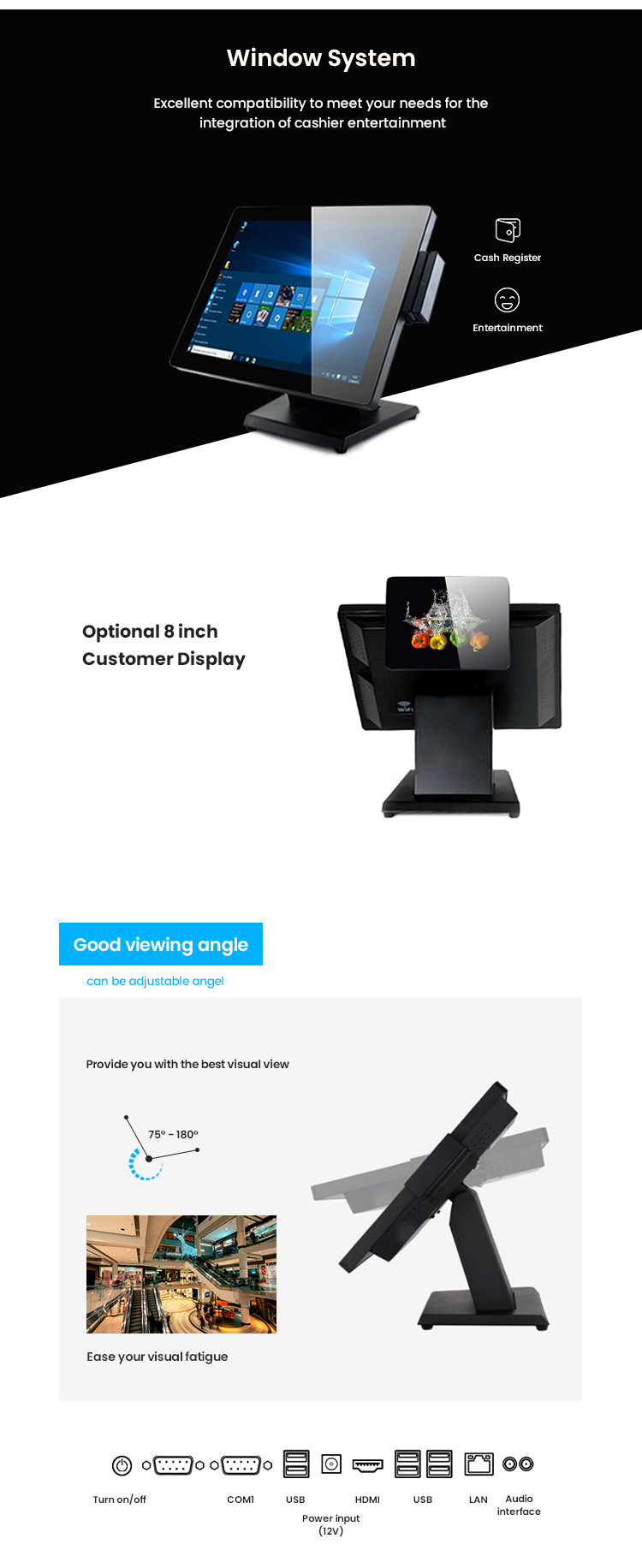 17'' Carav Windows POS System Windows Win7 Computer Cash Register Machine