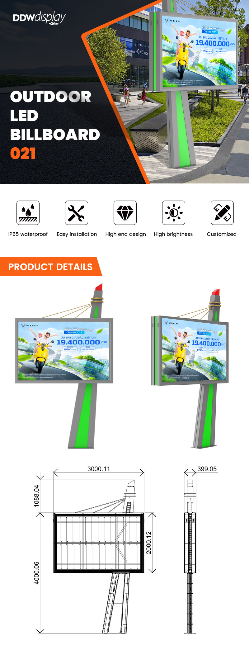 Easy installation P6 steel 8000nits waterproof display outdoor advertising led billboard