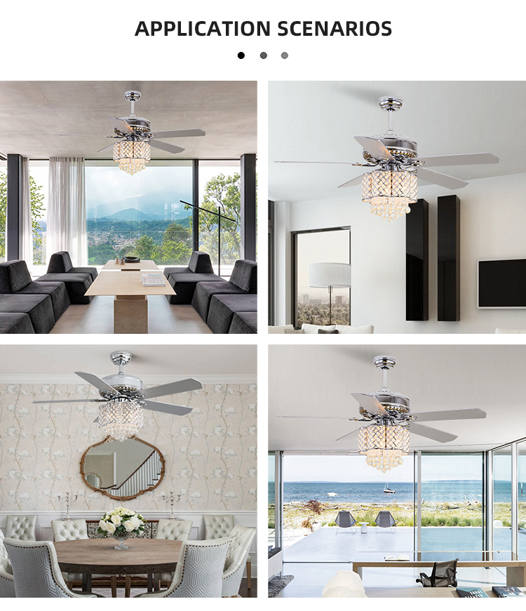 Decorative 2000 lumen Home Metal Blade Ceiling Fan Chandelier 90lm/w
