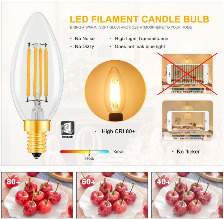 Dimmable C35 4W Candle LED Light Bulb E14 Energy Saving Bulb For Home Lighting