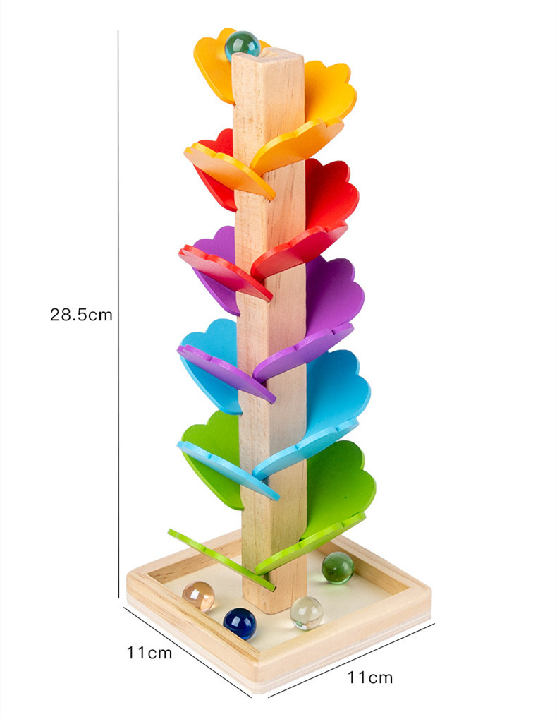 Montessori Baby Wooden Petal Tree Building Blocks Toy Children's Rainbow Ball Ball Run Track Educational Toy for Kids Gi