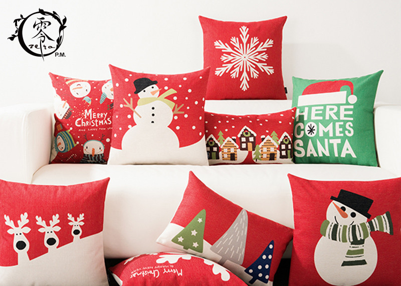 Merry Christmas Decorative Cushions Pillows Throw Cushion Case Home Decor Cotton Linen for Sofa
