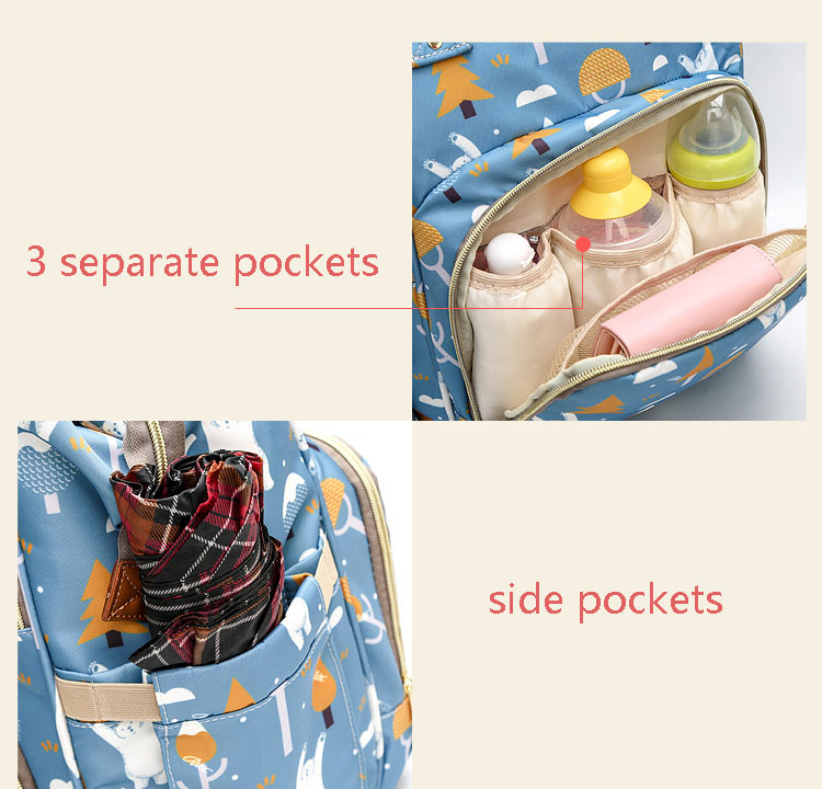 Fashion Baby Diaper Bag Dust- resistant Waterproof Travel Backpack Cartoon Printed Storage Wet Dry Separate Backpack