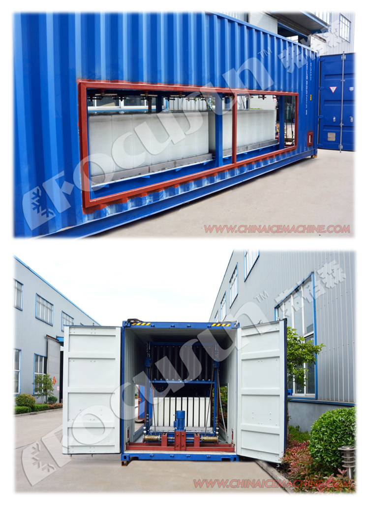 R22 / R404A / R507 Refrigerant 10 Tons Containerized Direct Cooling Block Ice Machine