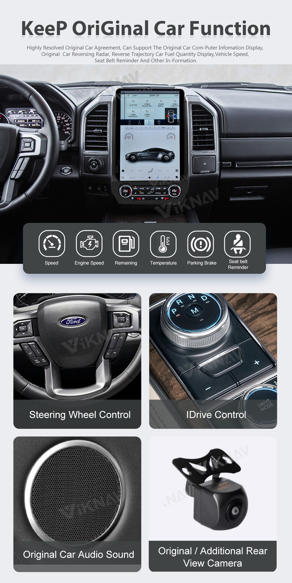 14.4 inch 2K HD Touch Screen Stereo For Ford Expedition 2015-2022 GPS Multimedia Player Android Auto Wireless Carplay
