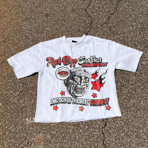 1000 Custom Cotton Round Neck Hip Hop Graphic Tshirt Y2k 3d Print Acid Wash Oversized Heavyweight Cropped Boxy T Shirt Men