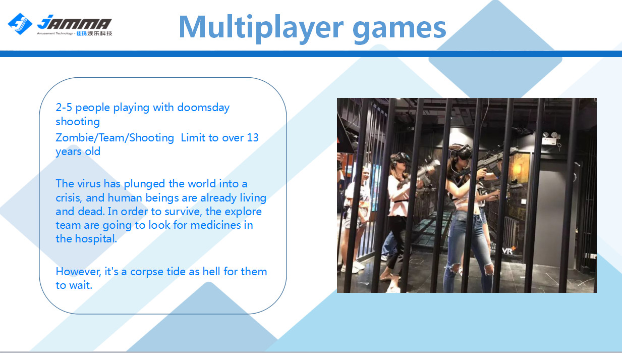 Multi Players Virtual Reality Center Custom Indoor 100 Sqm Electic System