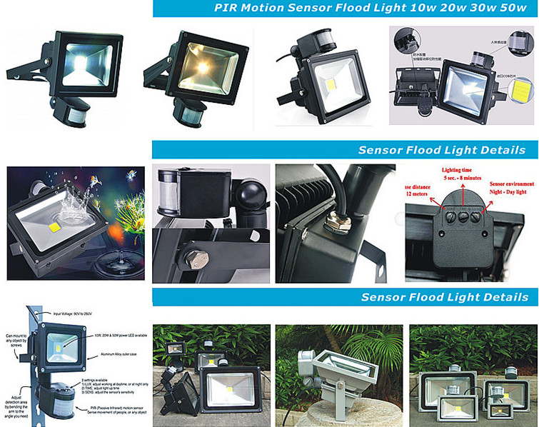 External Bridgelux Chip 4000k PIR Led Flood Light Outdoor Security Lighting
