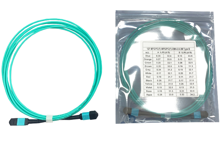 Female To Male Fiber Patch Cord OM3 3M MPO MTP Trunk Cables Aqua Blue