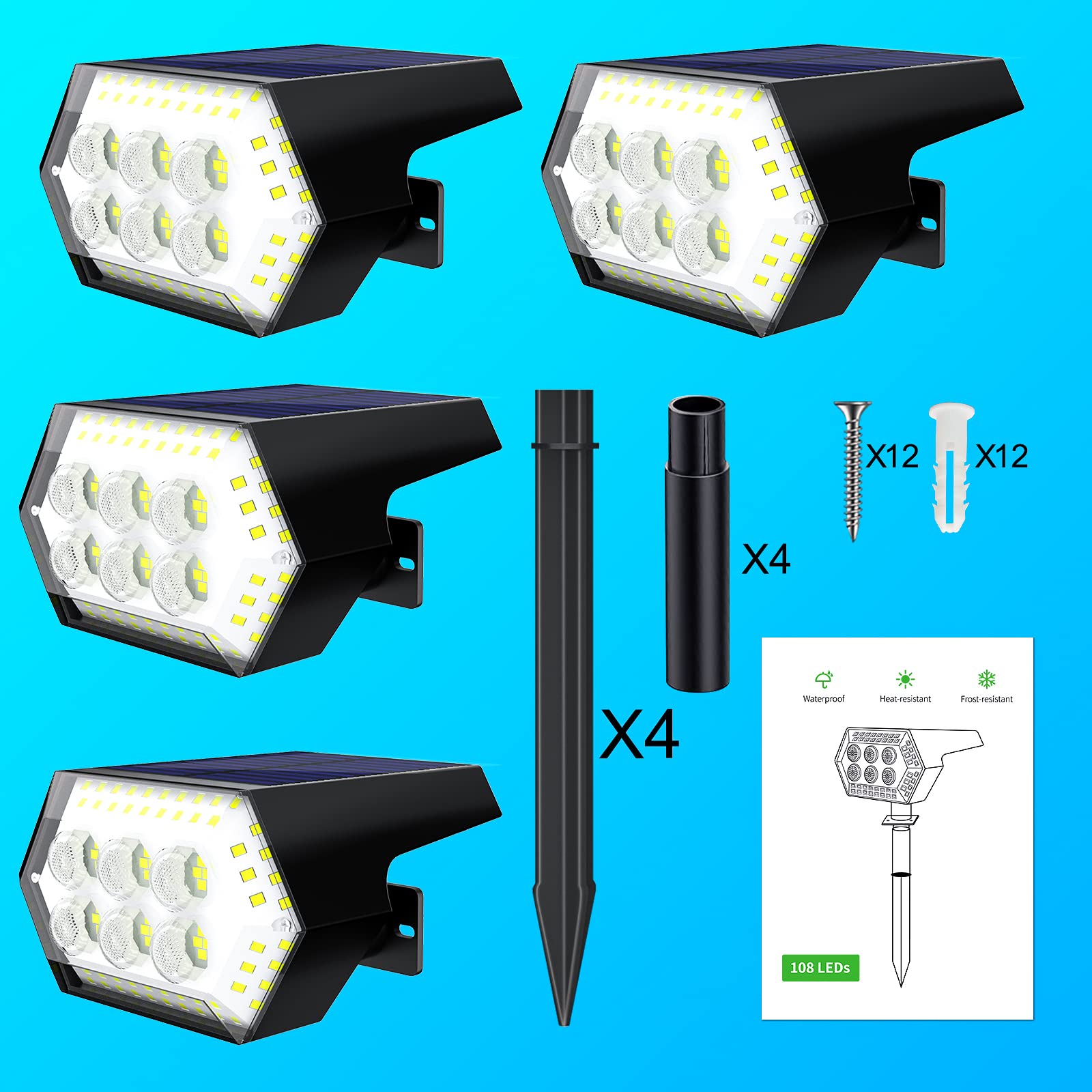 48LEDs 108 LEDs Solar Powered Landscape Lights 4 Light Modes