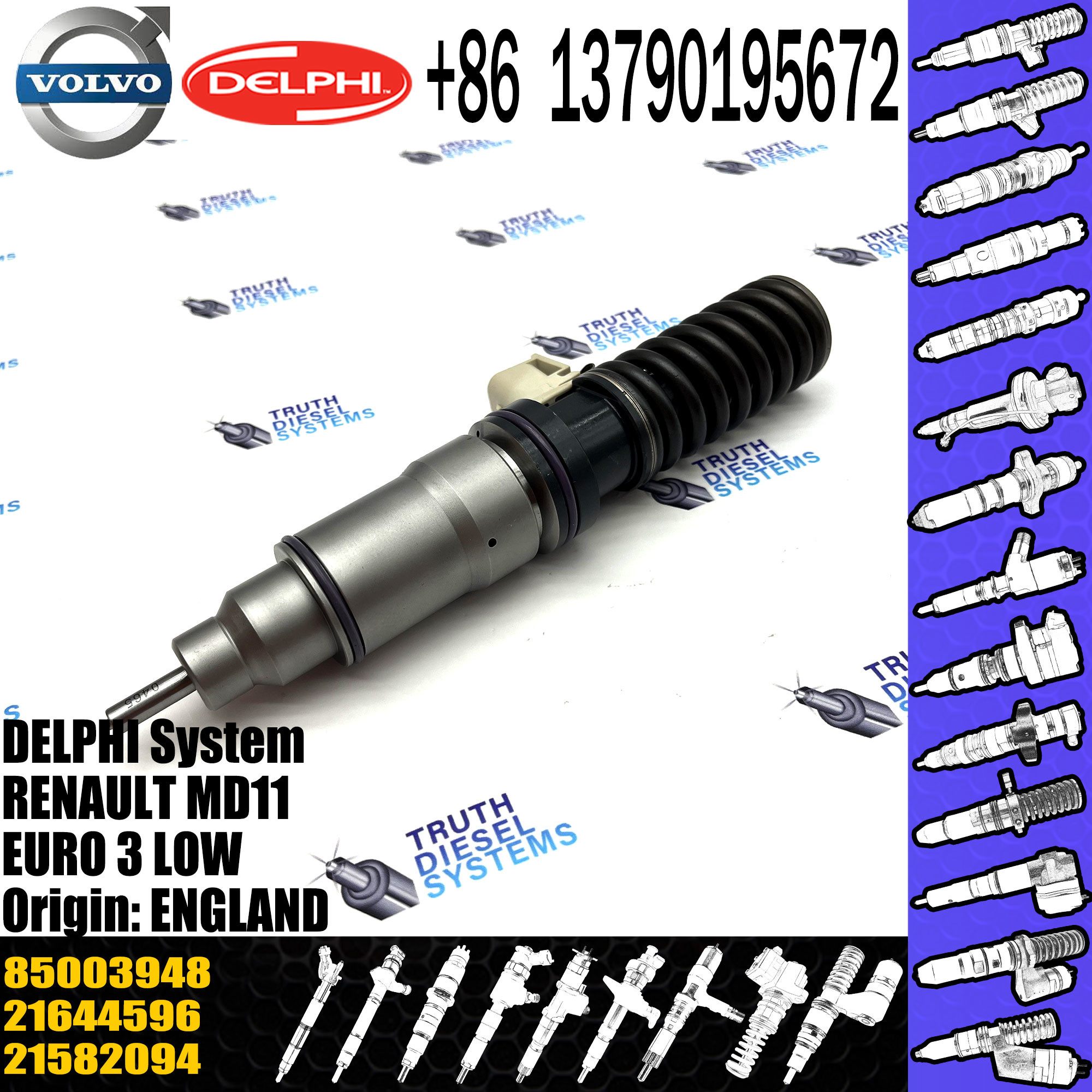 21582094 BEBE4D35001 Diesel Fuel Injector For VOL TRUCK 11LTR EURO3 LO E3.18 7421582094 21644596 85003948