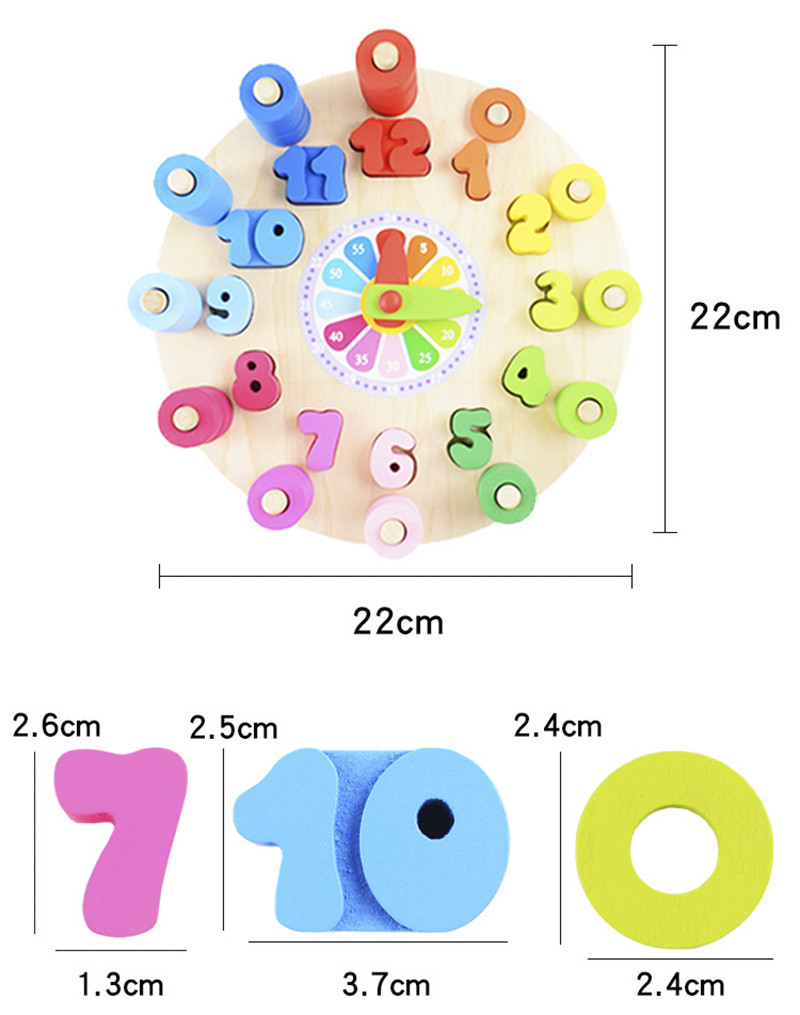 Geometry Clock Wooden Puzzle Numbers Montessori Counting Toy