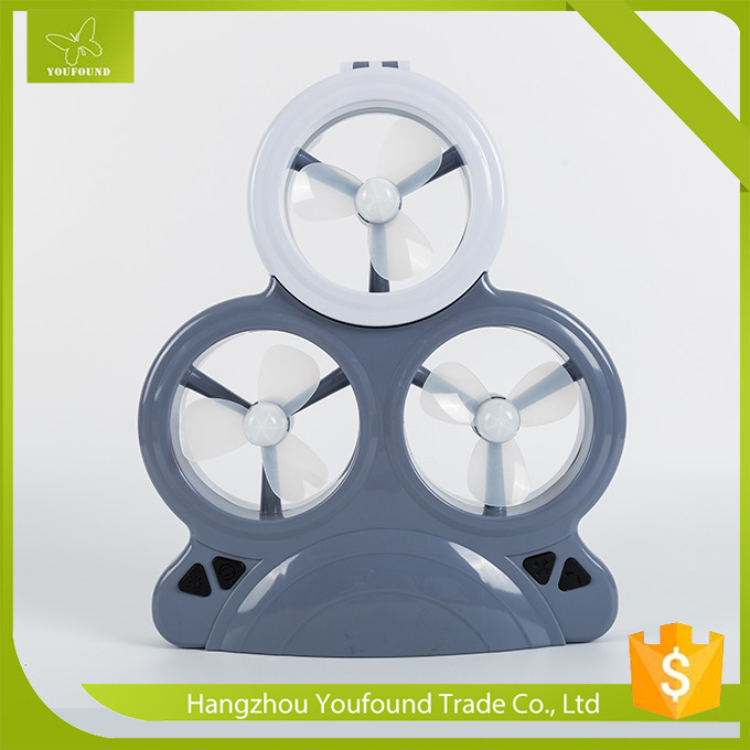 AX-3MF LED Light 3 Mini Fans Rechargeable Solar Chargeable Mini Table Fan