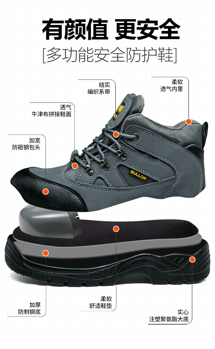 Security Work Boots Oxford Cloth Safety Boots PU Injection Sole Steel Plate Anti-proof Work Shoes For Men